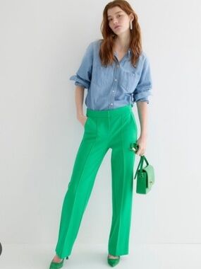 J. Crew Willa Italian City Wool Cropped Flare Pants Kelly Green 14